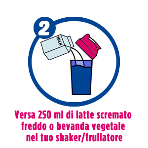 Versa 250 ml di latte scremato freddo o bevanda vegetale nel tuo shaker/frullatore