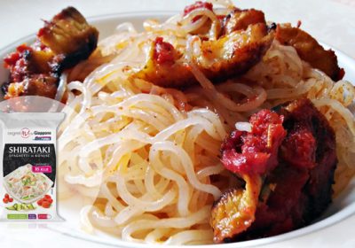 Spaghetti Shirataki alle melanzane e pomodorini!