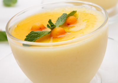 Budino di pere, salsa di cachi e anice stellato