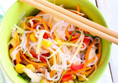 Shirataki pomodori, mais e verdure