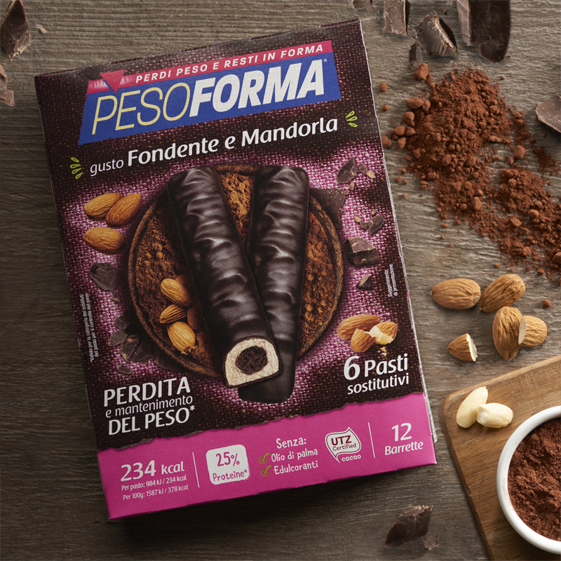 Barrette al Cioccolato Fondente e Mandorla - Pesoforma