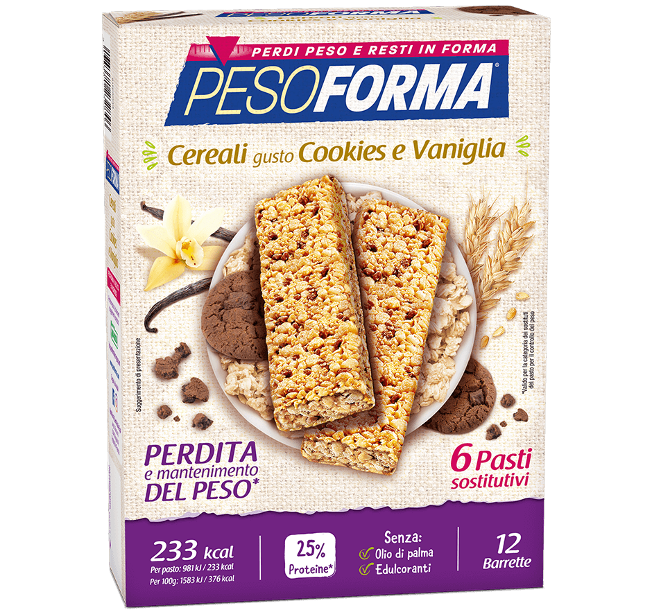 Barrette cereali gusto cookies e vaniglia - Pesoforma
