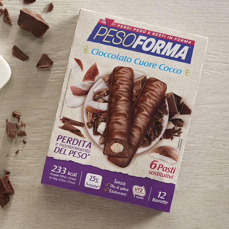 Barrette al Cioccolato Cuore Cocco - Pesoforma