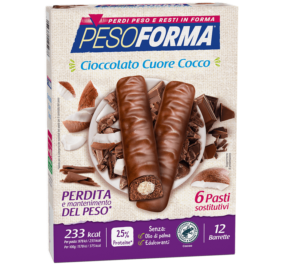 Barrette al Cioccolato Cuore Cocco - Pesoforma