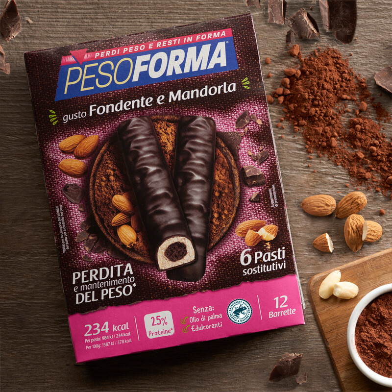 Barrette al Cioccolato Fondente e Mandorla - Pesoforma