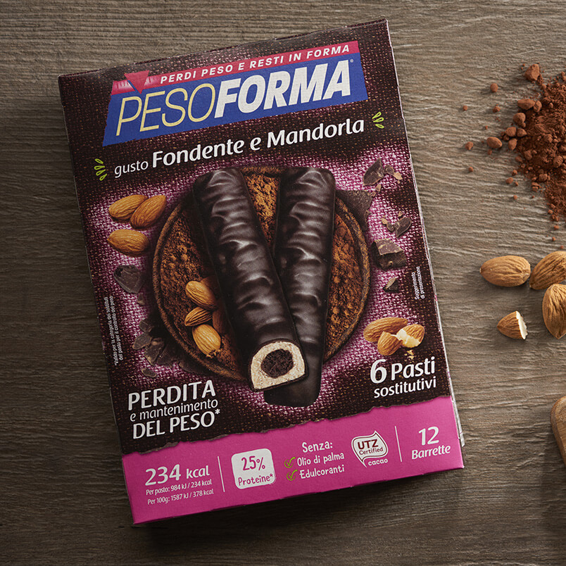 Barrette al Cioccolato Fondente e Mandorla - Pesoforma