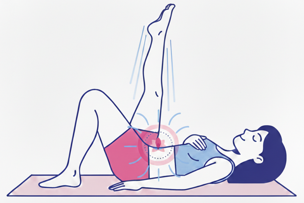 Esercizio per rinforzare il pavimento pelvico: sollevamento gamba da supina